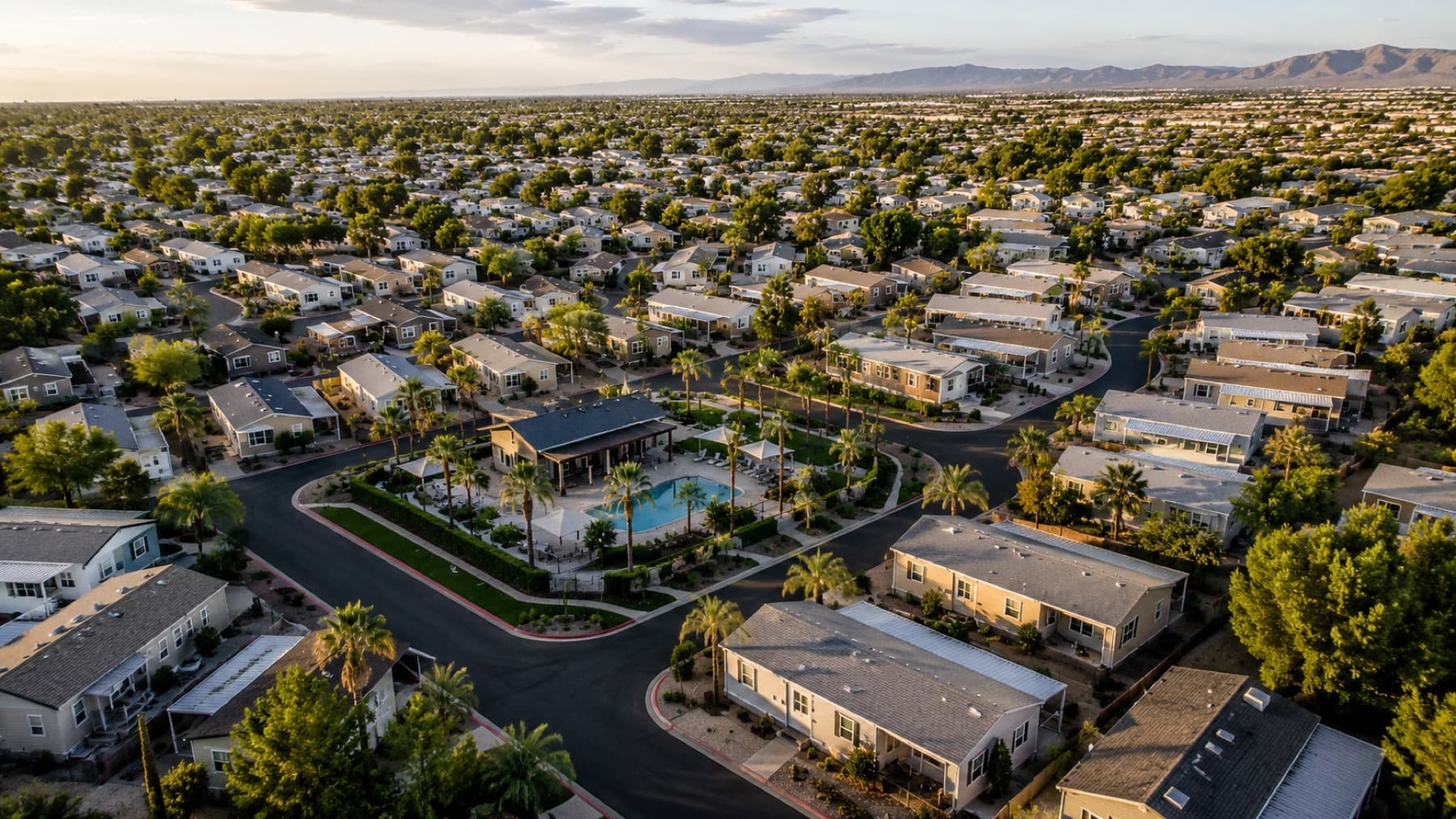 Aerial view of a manufactured housing community